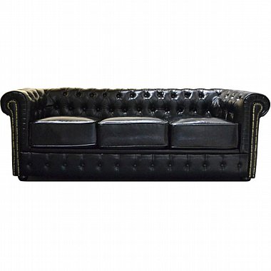 Black Leather 3-Seat Chesterfield Sofa